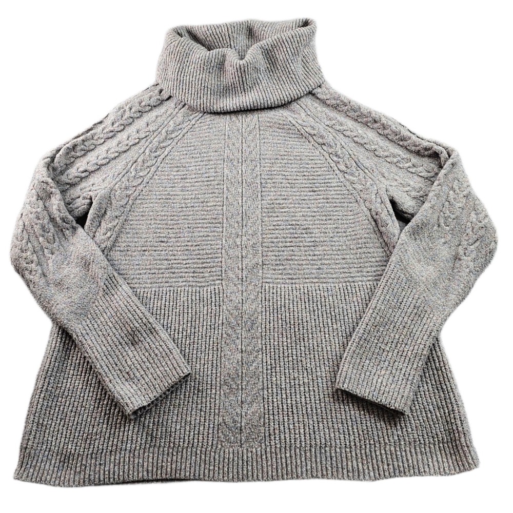 Liz Claiborne Sweater Women L Gray Soft Marled Cable Knit Long Sleeve Turtleneck